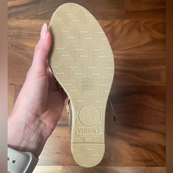 VERSACE - Pink Floral Print Espadrille Wedge Heel Sandal - Picture 7 of 7